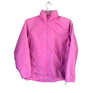 SOLD. Lands’ End Bubblegum Pink Barbie Pink Waterproof Hooded Windbreaker